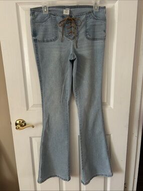Lace-Up Light Blue Flare Jeans